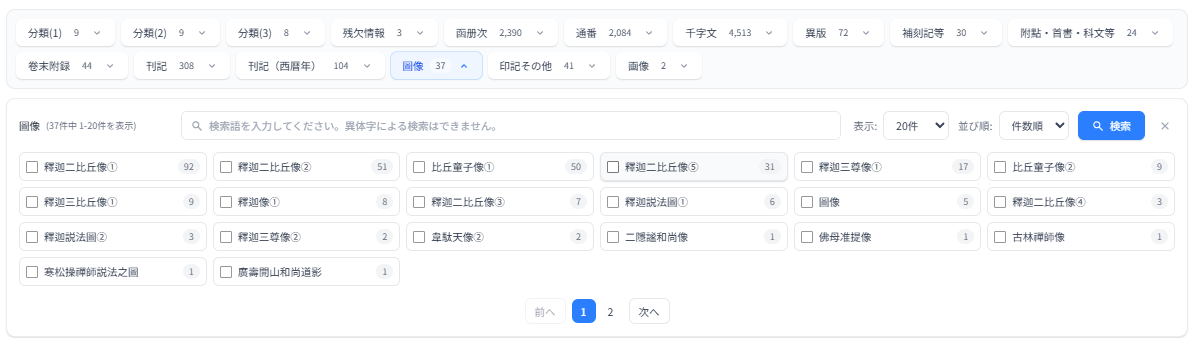 詳細目録のファセット検索