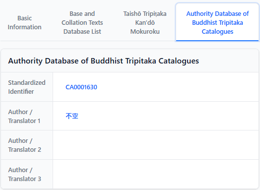 Authority Database of Buddhist Tripitaka Catalogues