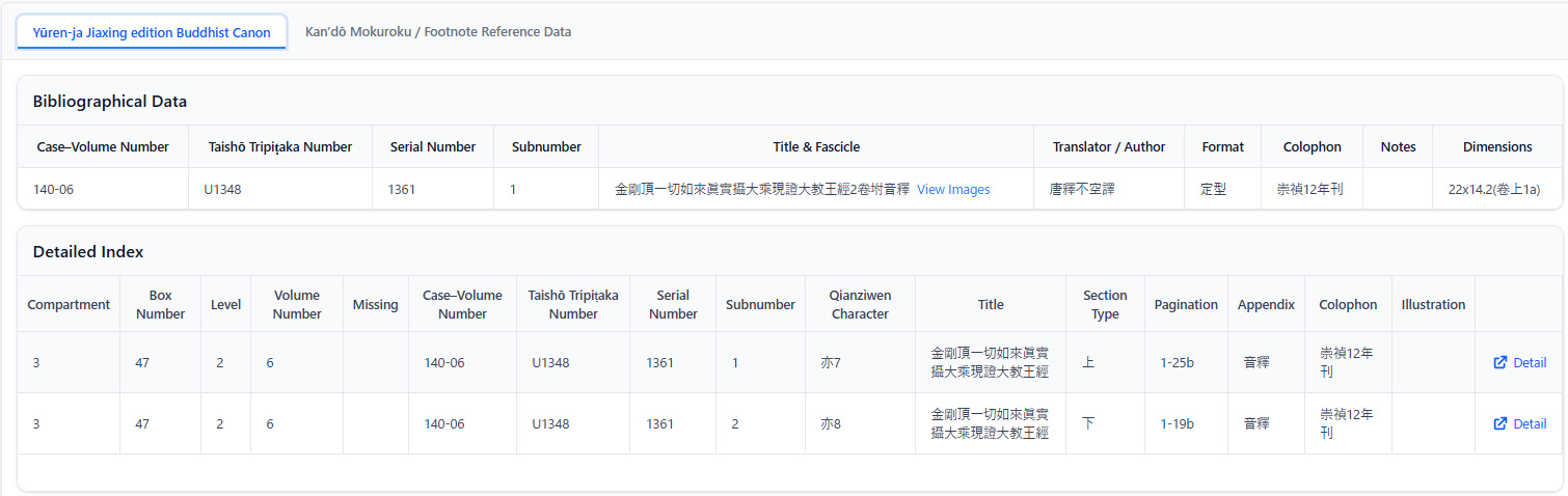 “Yūren-ja Jiaxing edition Buddhist Canon” tab
